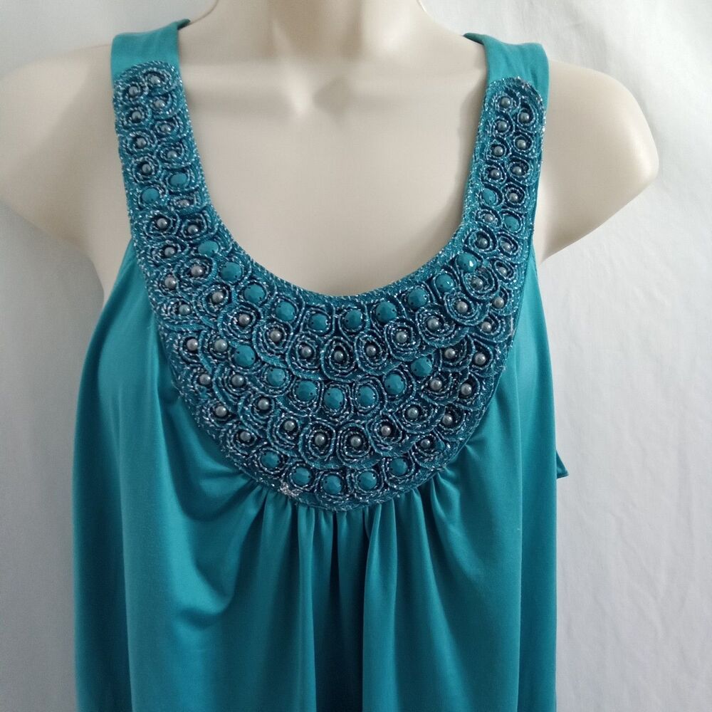 iz Byer Tank Beaded Blue Pleated Women XL - Picture 6 of 8